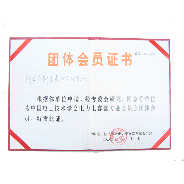 China Electrotechnical Society Power Capacitor Certificate